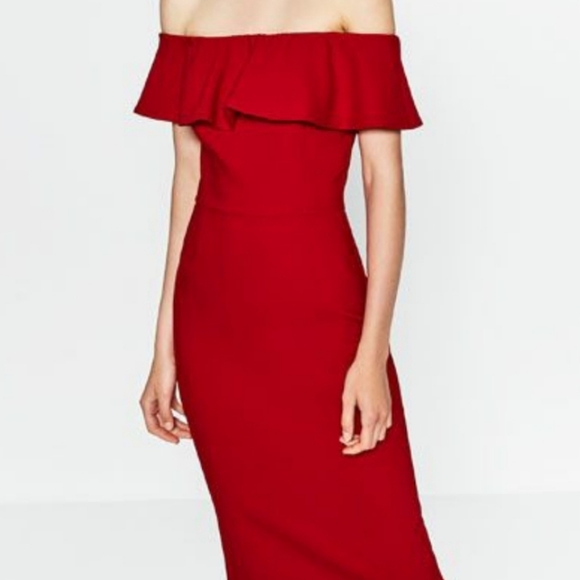 Zara Red Off the Shoulder Dress - Picture 3 of 6